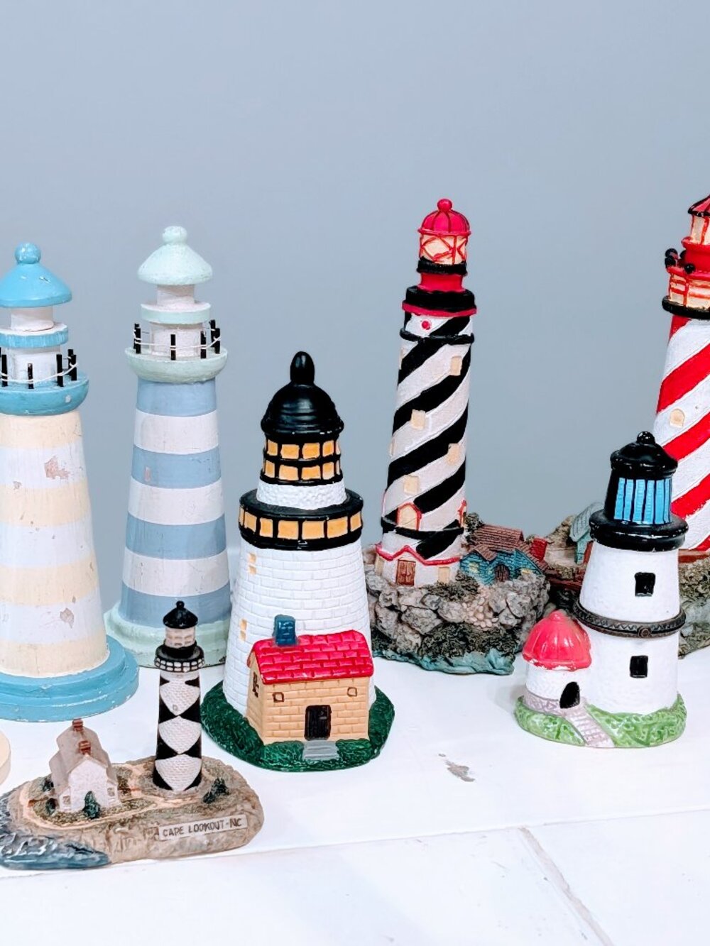 Lot of 8 VTG Lighthouse Miniatures Coastal Nautical Decor Wood Ceramic Trinket